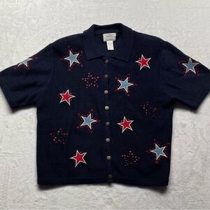 Vintage Christopher & Banks Women’s Hand Embroidered Knit Cardigan Patriotic Lg